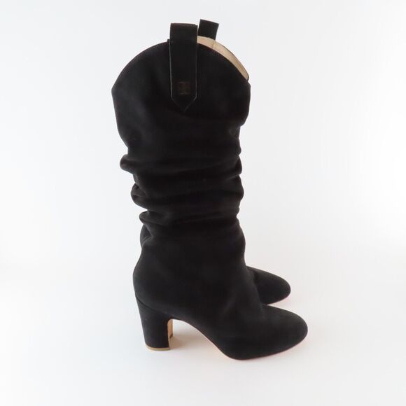 Mavette Vittoria Black Suede Slouch Boots Womens 40 US 10 Heeled Tall Boho - Picture 1 of 9
